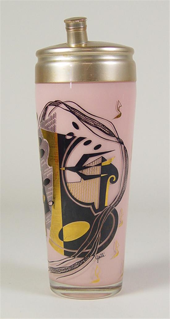 Appraisal: Art Deco Cocktail Shaker Circa - Pink cylinder with overlay