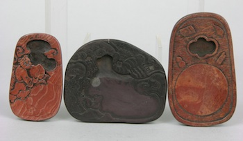 Appraisal: Three Chinese Inkstones in Boxes A group of three inkstones