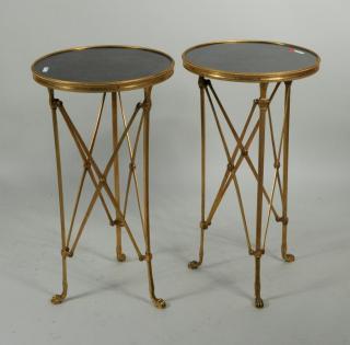 Appraisal: Pair Empire Style Brass Marble Gueridon Tables Pair of Empire