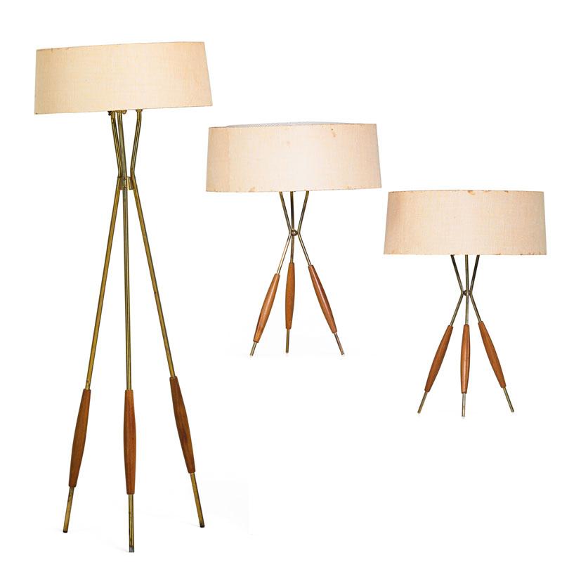 Appraisal: GERALD THURSTON Floor lamp pr table lamps Condition Report Brass