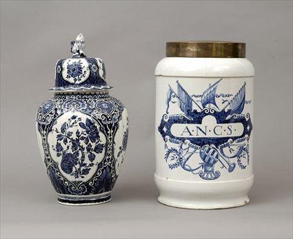 Appraisal: Dutch Delft Covered Jar Marked Boch Together with a Dutch