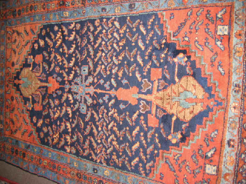 Appraisal: MAHAL THROW RUG The indigo field of geometric tree leafs