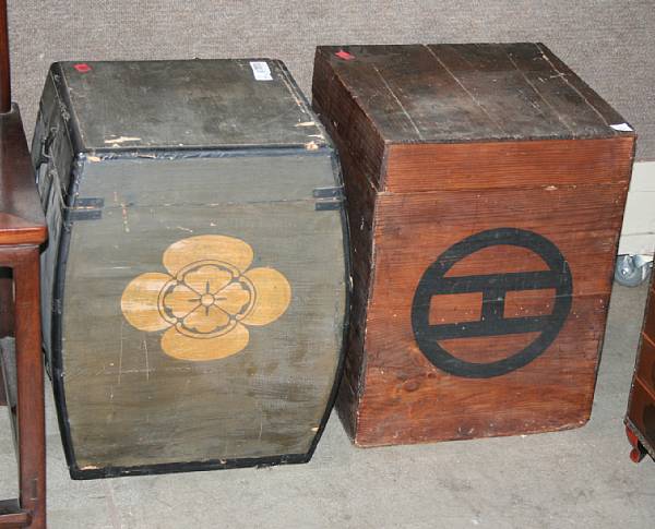 Appraisal: Two Japanese square-sectioned wood armor storage boxes One of raw