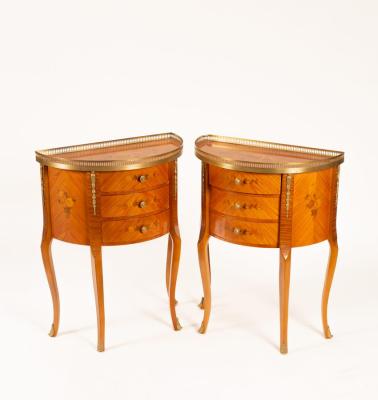 Appraisal: A pair of Italian half-round side tables the galleried tops