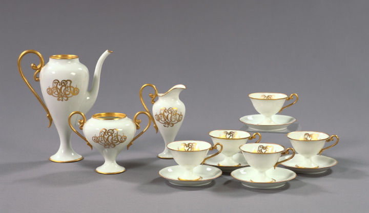 Appraisal: Thirteen-Piece Jean Pouyat Limoges White-and-Gold Porcelain After-Dinner Coffee Service for