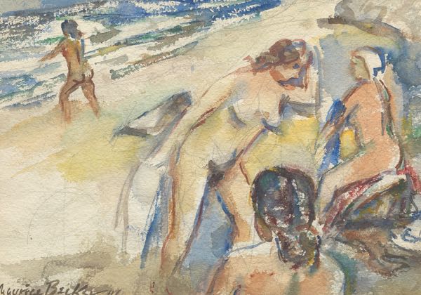 Appraisal: MAURICE BECKER AMERICAN - x Nudes on a beach Watercolor