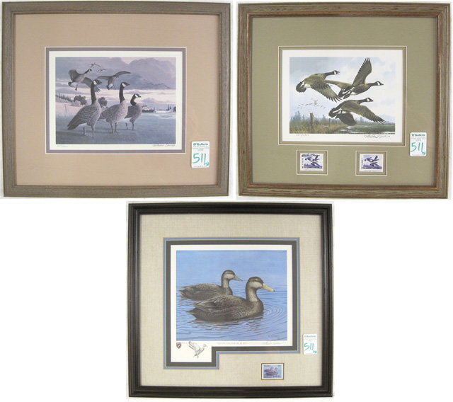 Appraisal: TWO FEDERAL DUCK STAMPS AND COLOR PRINTS AND ONE COLOR