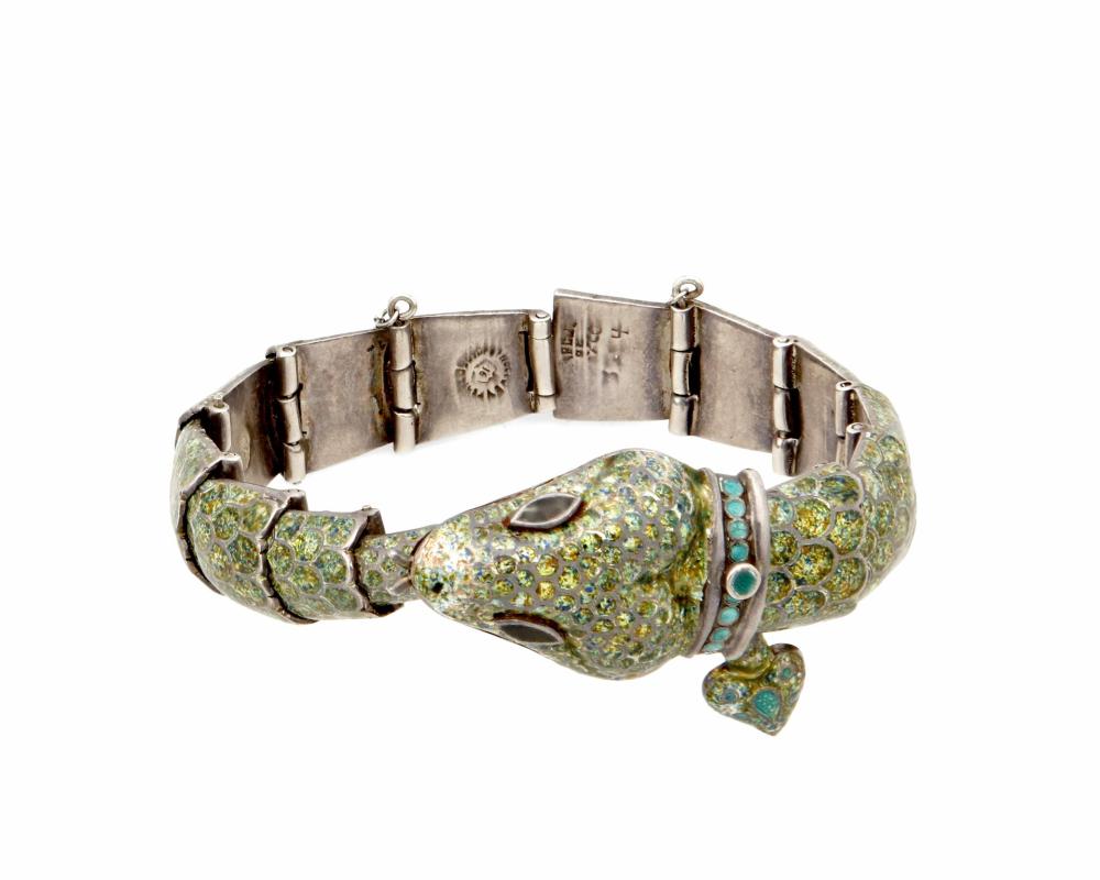 Appraisal: A Margot de Taxco Serpent silver and enamel bracelet Margot