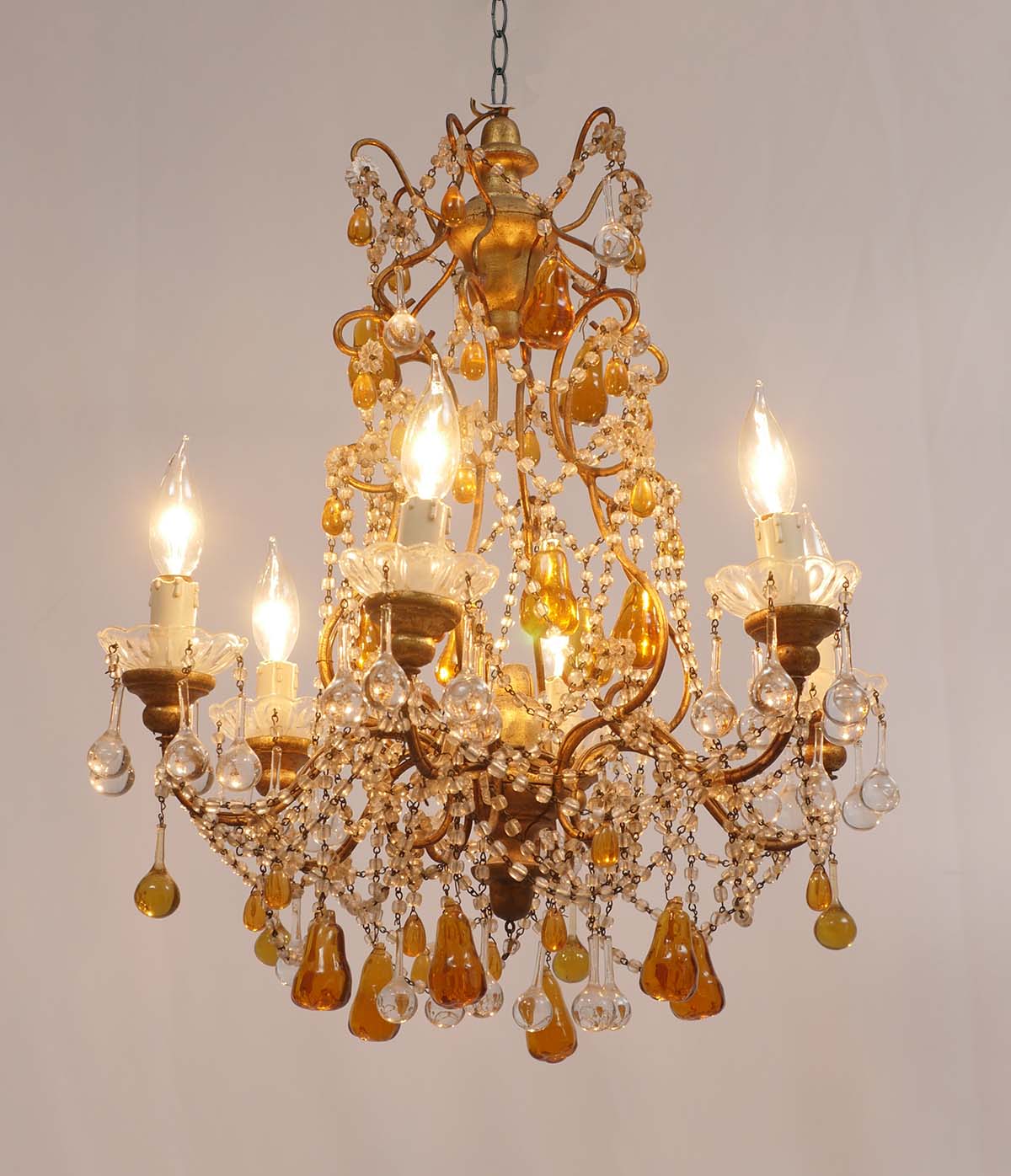 Appraisal: BEADED VENETIAN -LIGHT CHANDELIER Venetian metal framed -light chandelier having