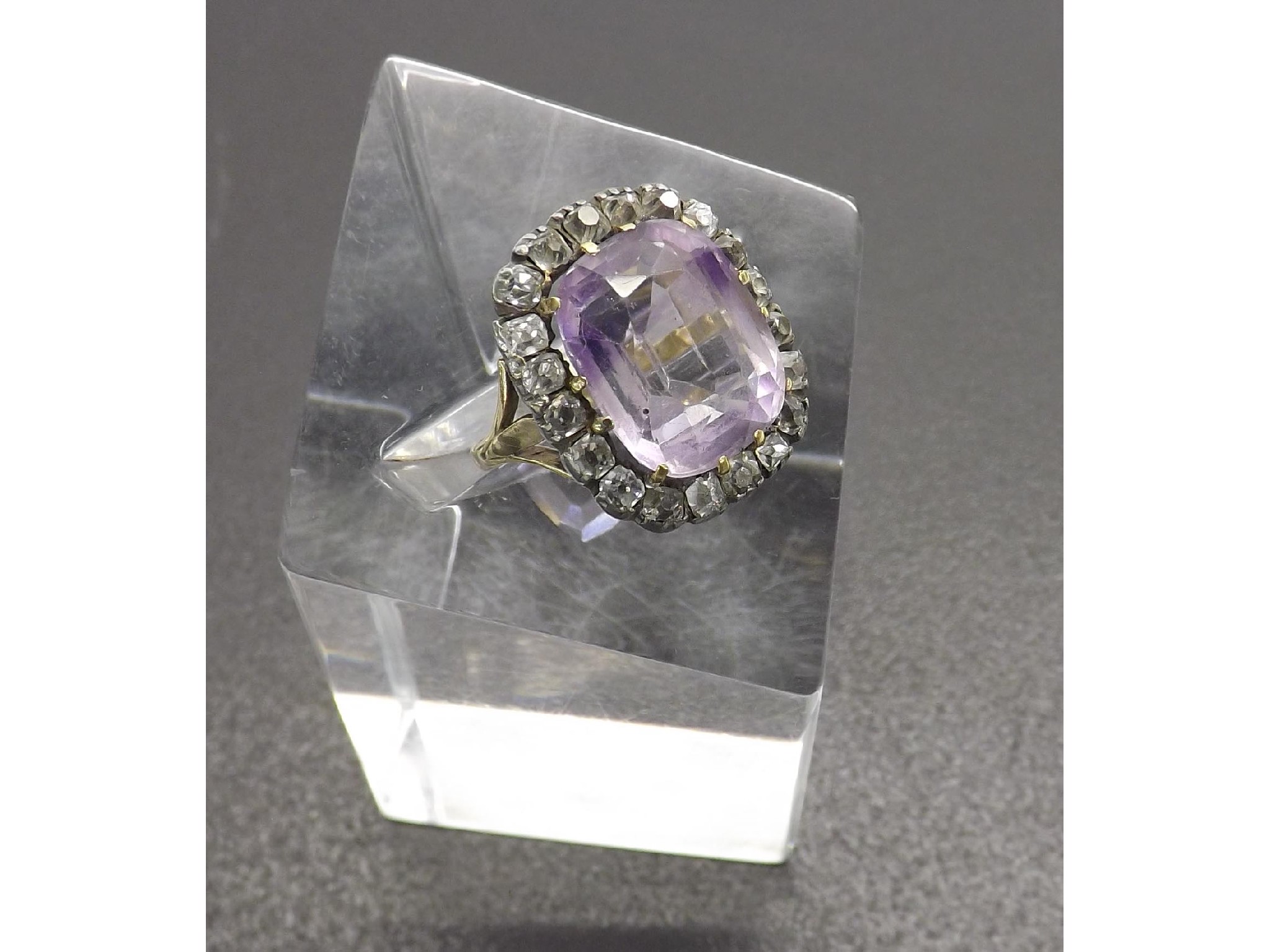 Appraisal: Large amethyst and diamond dress ring the cushion-cut centre stone