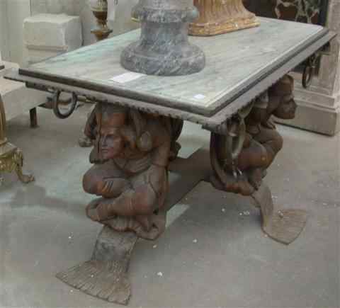 Appraisal: FRENCH MARBLE WOOD AND METAL COFFEE TABLE with rectangular green