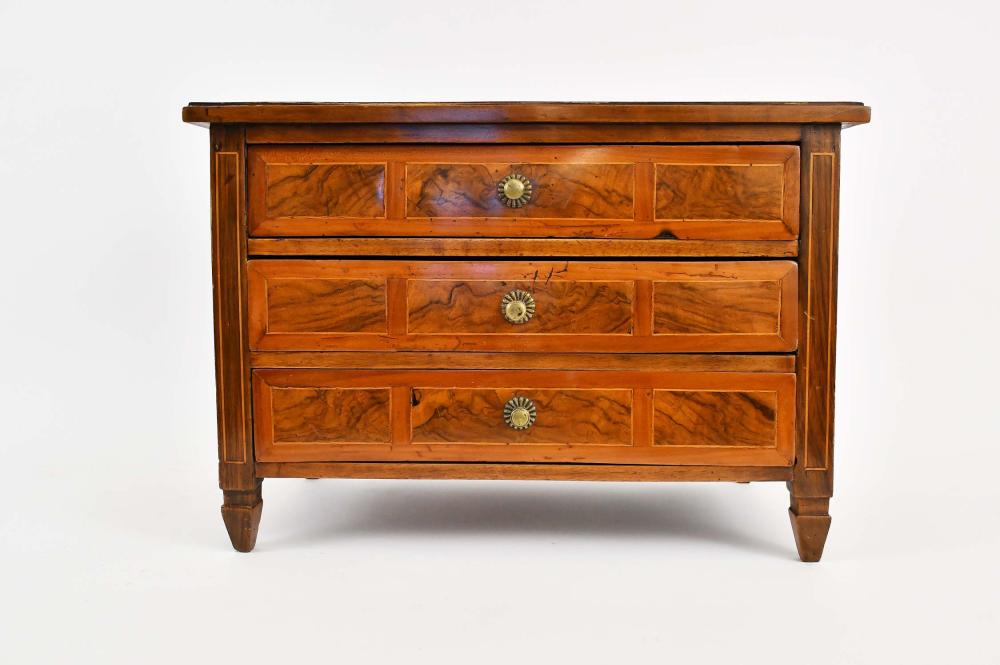 Appraisal: ITALIAN NEOCLASSICAL WALNUT SAMPLER COMMODE th Century Rectangular with three