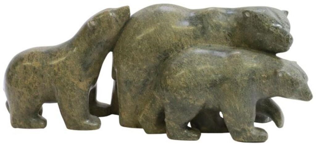 Appraisal: Inuit carved hardstone sculpture Three Bears attributed to Taqialuq Nuna