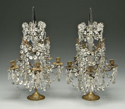 Appraisal: Pair crystal and brass candelabra each with five cups below