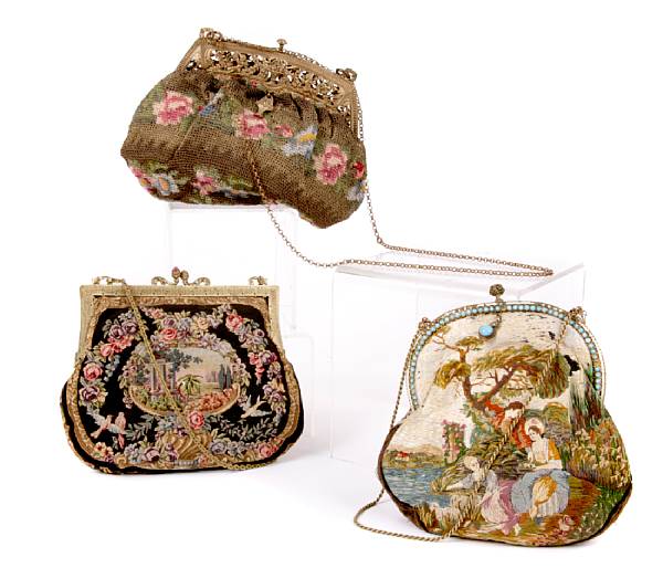 Appraisal: A group of three needlework handbags height of largest in