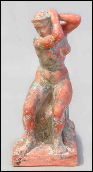 Appraisal: WPA STYLE PAINTED PLASTER FIGURE OF A MODEL PINNING HER