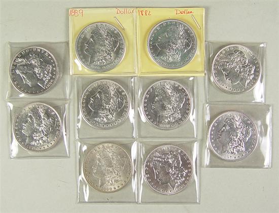 Appraisal: Ten Morgan Dollars in Higher Grades Dates include -S better