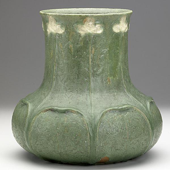 Appraisal: GRUEBYFine and large matte green vase with ivory blossomsSome restoration