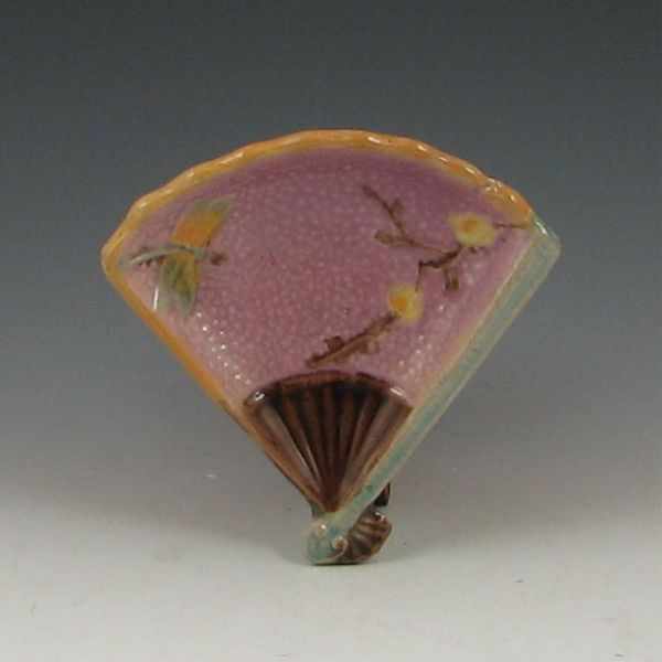 Appraisal: Majolica Dragonfly Fan Tray unmarked ''l tiny glaze chips at