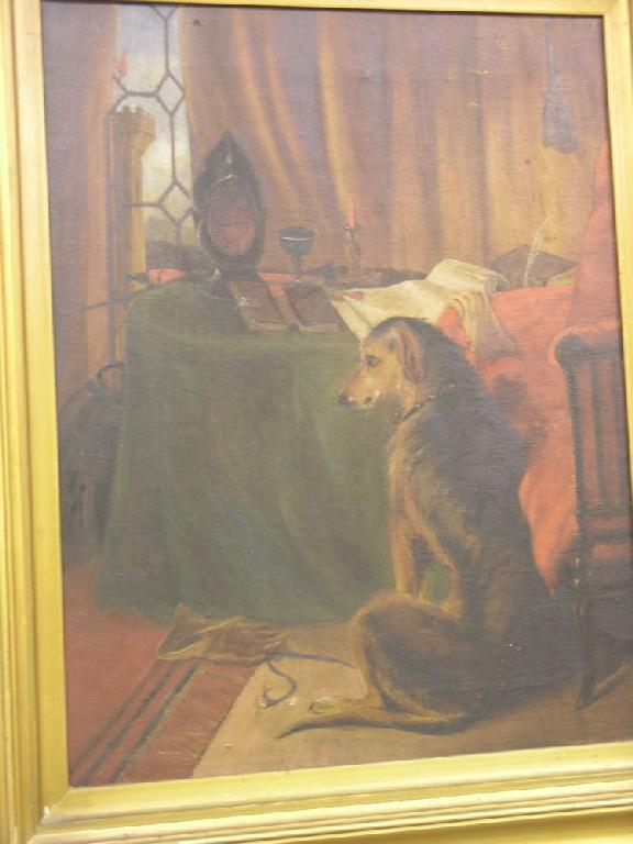 Appraisal: An oil on canvas after Landseer entitled 'High Life' interior