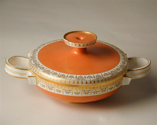 Appraisal: Royal Vienna Covered Dish beehive mark white loop handles terracotta