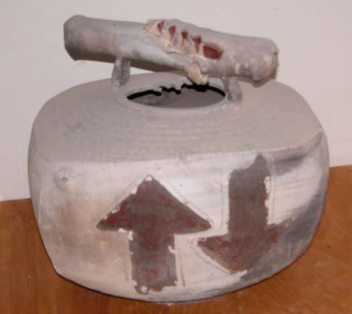 Appraisal: Arrow Pot Ceramic on Ceramic Crabb Pat x x inches