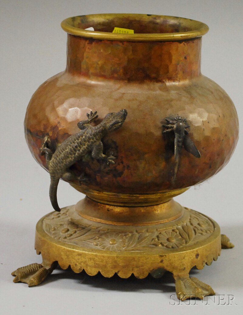 Appraisal: Victorian Aesthetic Metal Figural-mounted Hammered Copper and Cast Brass Kerosene