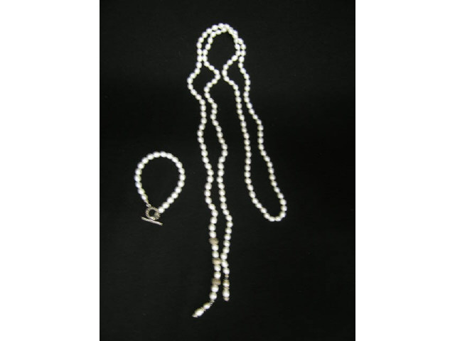 Appraisal: Pearl Necklace Bracelet rice pearls sterling trim