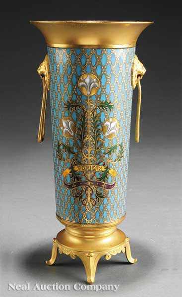 Appraisal: A Fine French Champlev Enamel and Gilt Bronze Beaker Vase