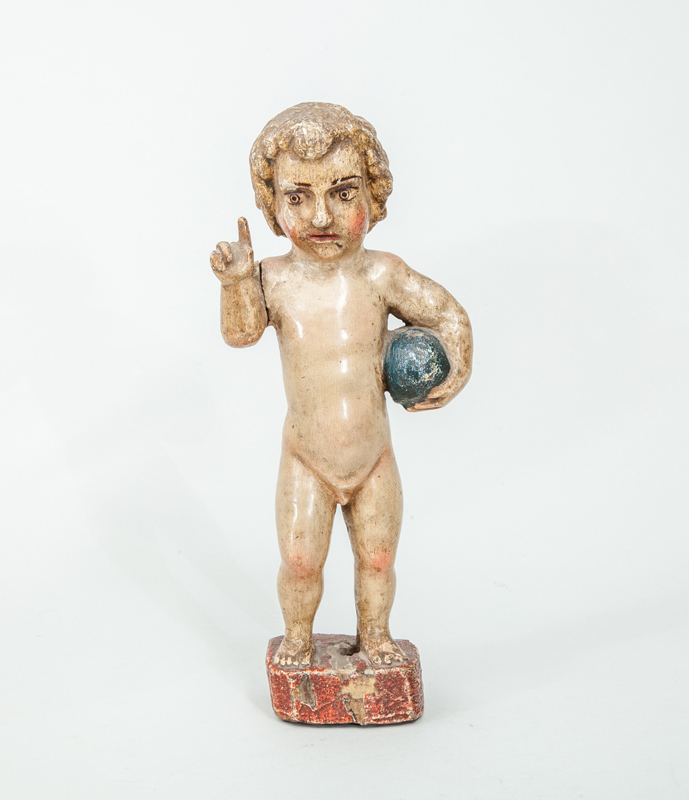 Appraisal: SPANISH COLONIAL CARVED AND POLYCHROME WOOD FIGURE OF THE BABY