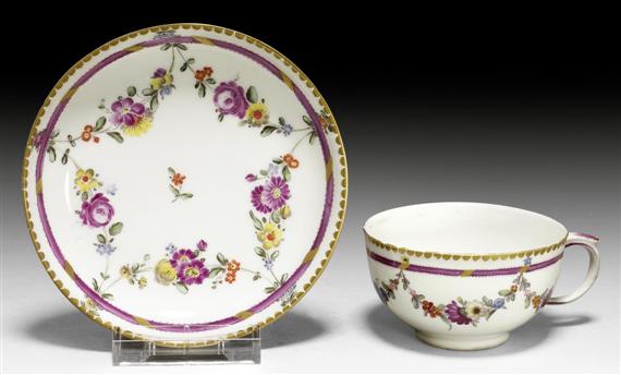 Appraisal: CUP AND SAUCER WITH GARLAND AND BAND DECORATION ZURICH CIRCA