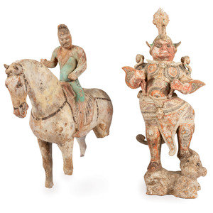 Appraisal: A Chinese Terracotta Equestrian Figure and a Standing Warrior with