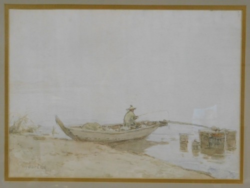 Appraisal: Miyoshity thC Fisherman on calm waters watercolour indistinctly signed cm