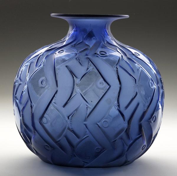 Appraisal: LALIQUE Penthievre vase of deep blue glass c Recently discovered