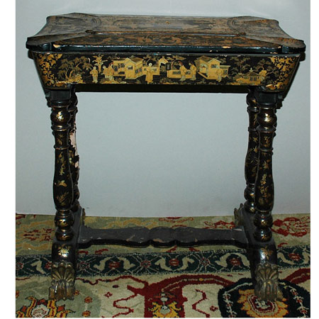 Appraisal: Chinese Export Black Lacquered Gilt Decorated Sewing Table th Century