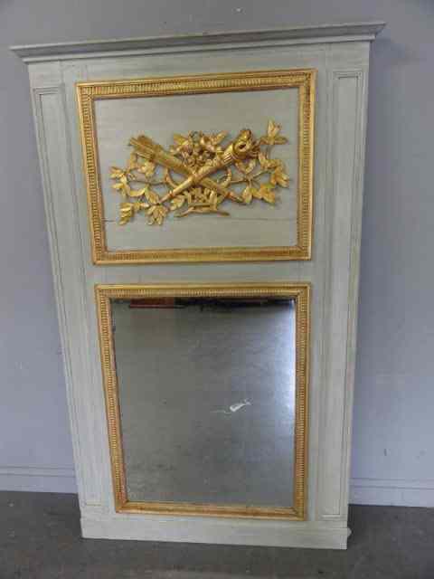 Appraisal: th C Paint Gilt Decorated Trumeau Mirror withCarved Urn Bird