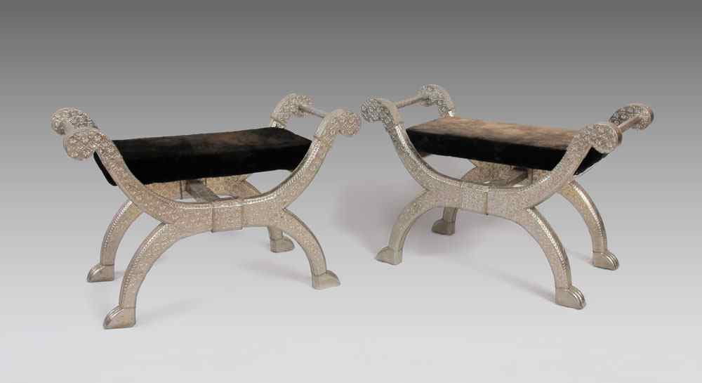 Appraisal: PR REGENCY STYLE SILVER WHITE METAL CLAD BENCH SEATS Regency