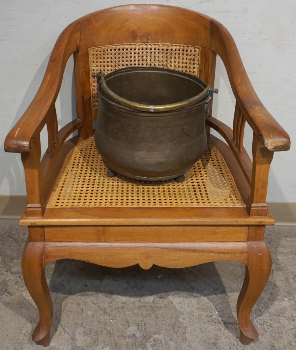 Appraisal: Provincial Style Fruitwood and Caned Seat ArmChair and a Brass