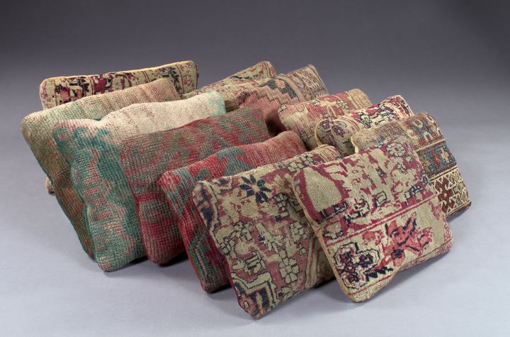 Appraisal: Collection of Thirteen Rectangular Oriental Carpet-Faced Accent Pillows the backs