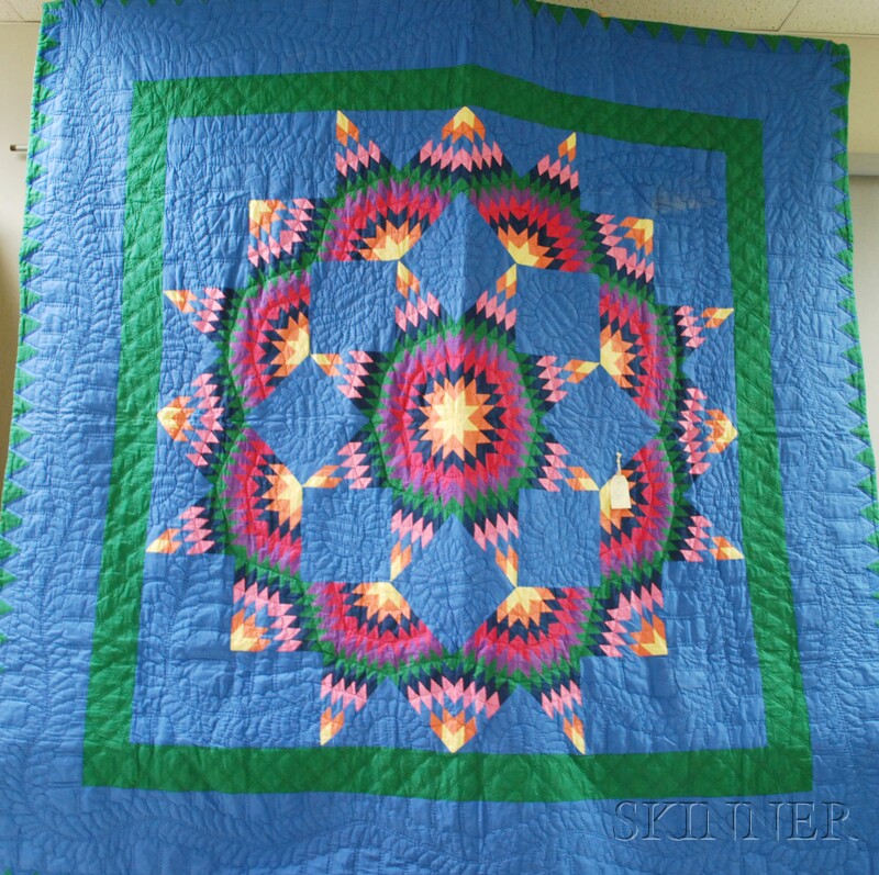 Appraisal: Hand-stitched Pieced Cotton Amish Star Pattern Quilt x in