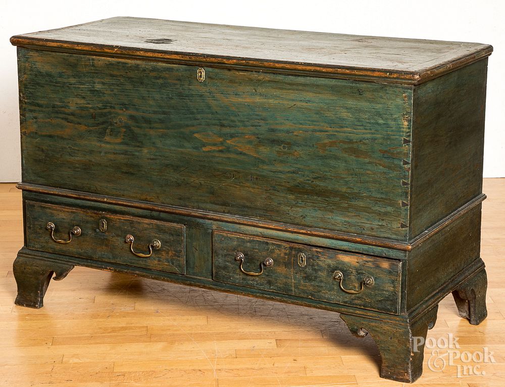 Appraisal: Pennsylvania painted pine blanket chest ca Pennsylvania painted pine blanket