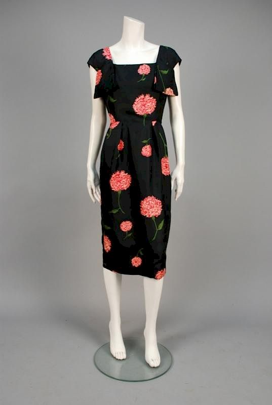 Appraisal: CARNATION PRINT SILK DRESS MID th C Pink and red