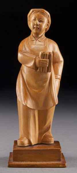 Appraisal: Chinese Cultural Revolution carved boxwood figuredepicting a lady holding a