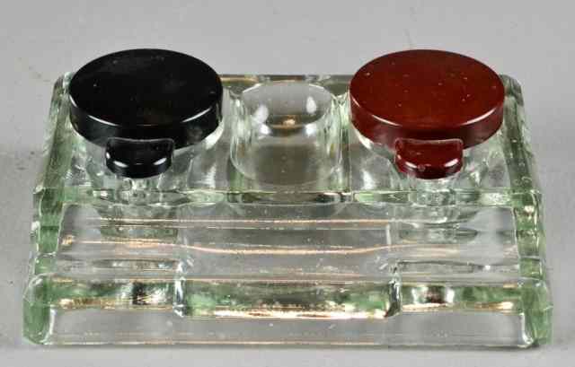 Appraisal: Glass and Bakelite Pen Holder InkwellPressed clear glass penholder and