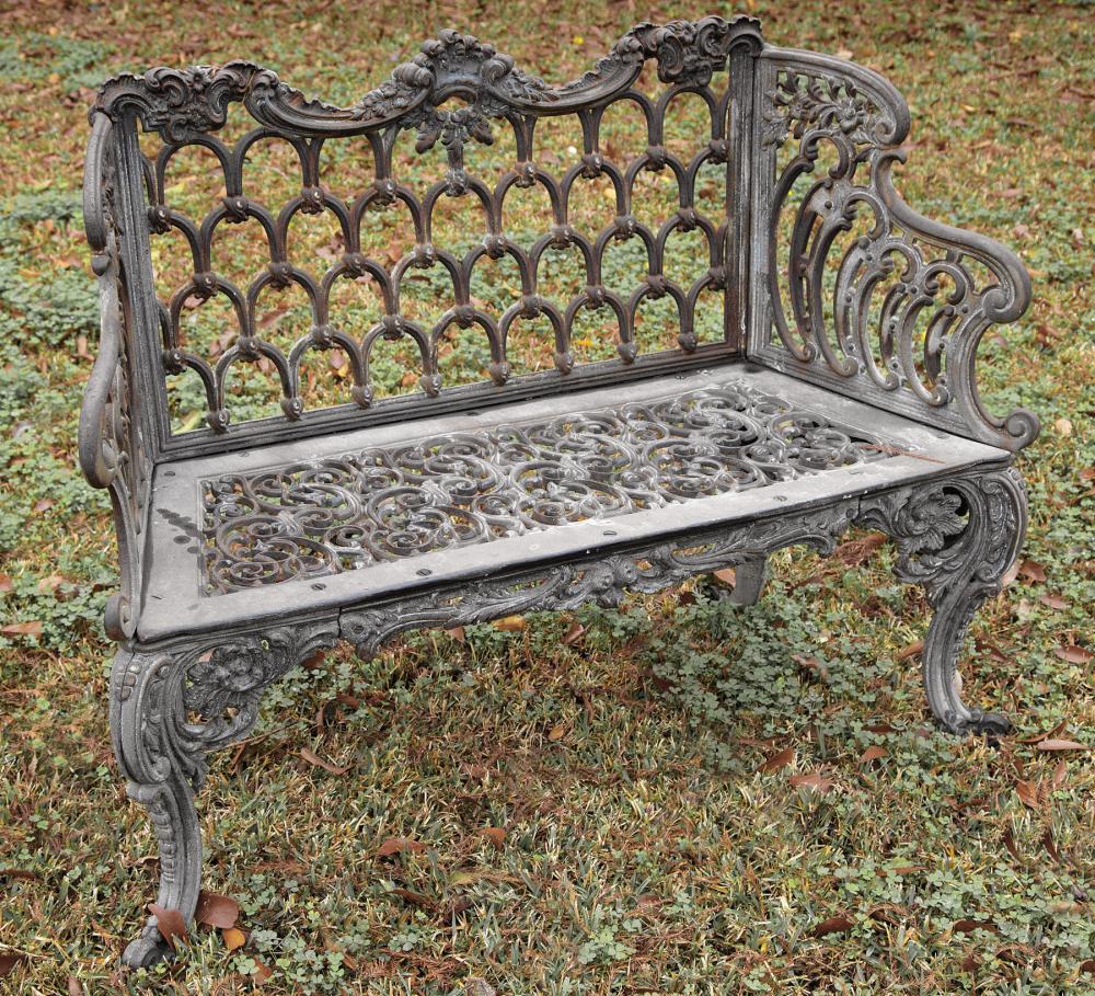 Appraisal: Antique American Cast Iron Gothic Pattern Bench th c scrolled