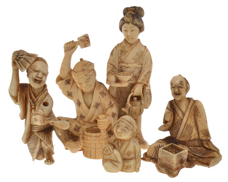 Appraisal: COLLECTION OF JAPANESE MEIJI IVORY OKIMONOS ALL FAULTS