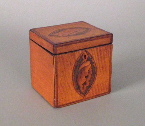 Appraisal: Federal maple tea caddy ca with conch shell inlays h