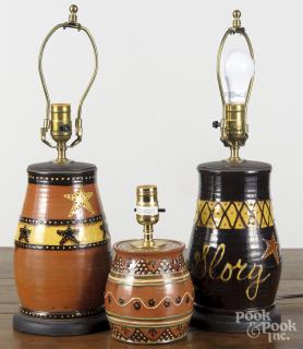 Appraisal: Three contemporary Turtle creek redware table lamps '' h ''