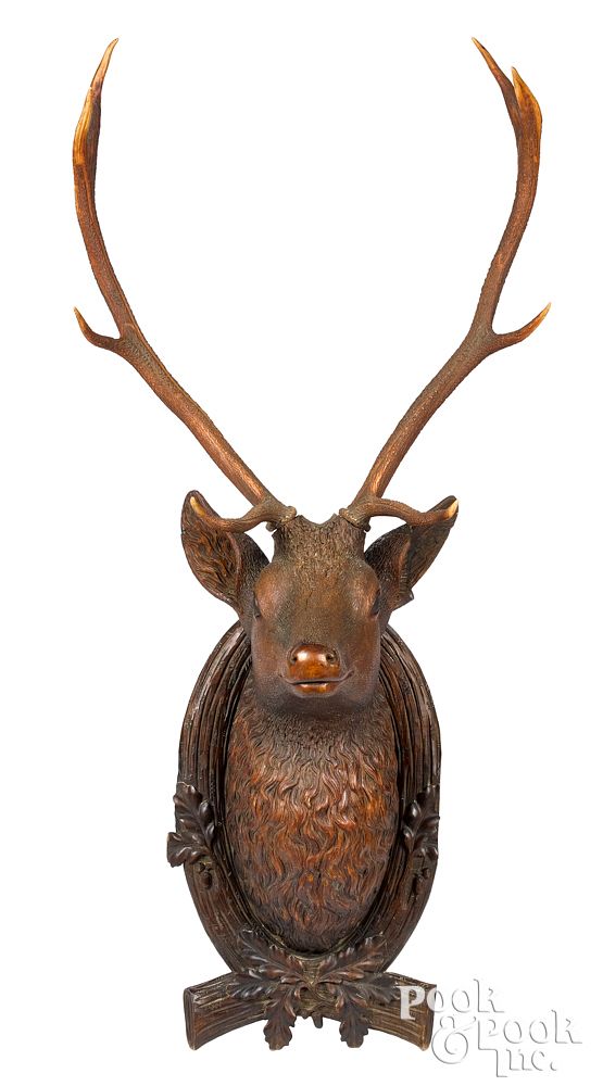 Appraisal: Black Forest carved elk shoulder mount late th Black Forest