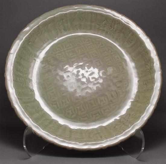 Appraisal: Chinese celadon glaze porcelain low bowl th century interior with